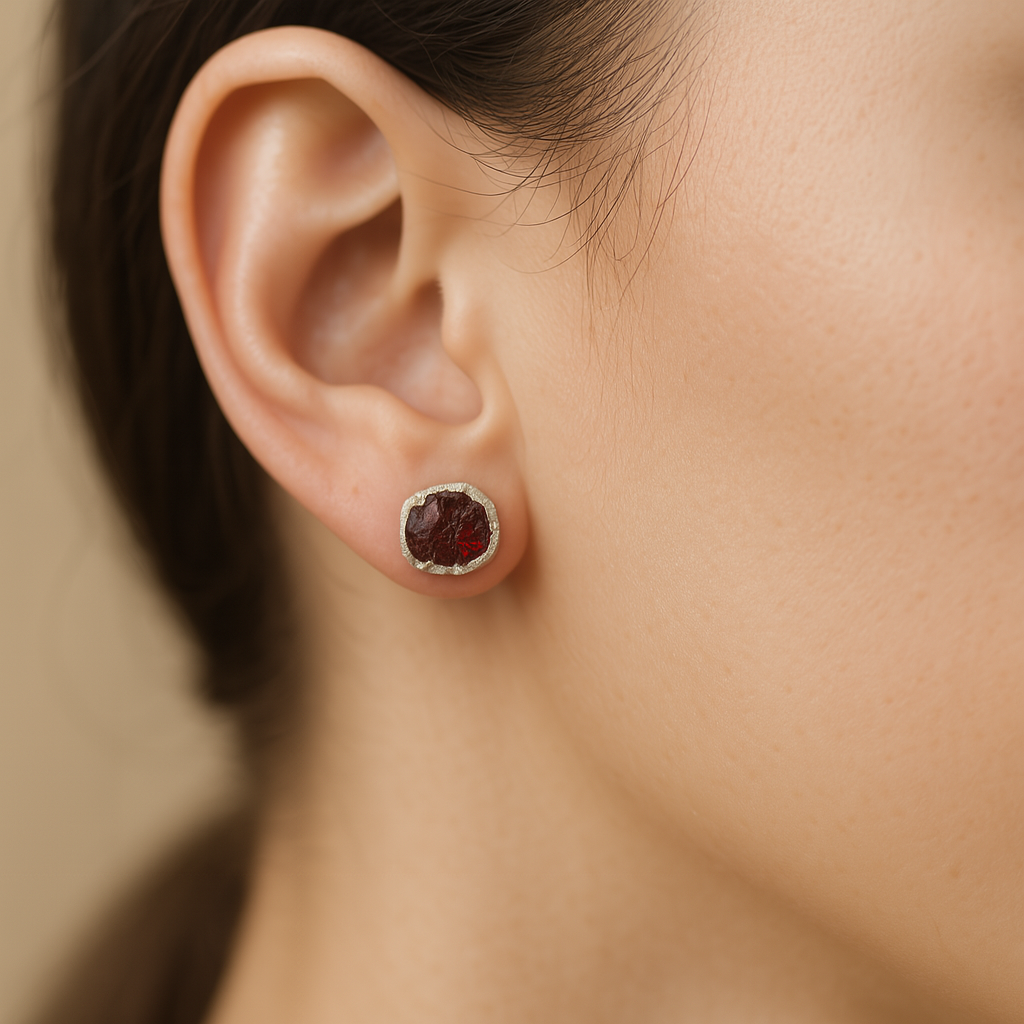 Raw Garnet Handmade Earrings in Sterling Silver
