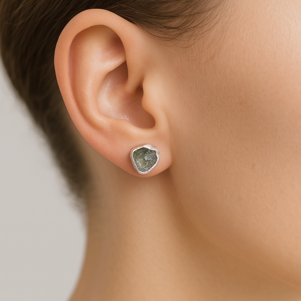 Raw Aquamarine Handmade Earrings in Sterling Silver