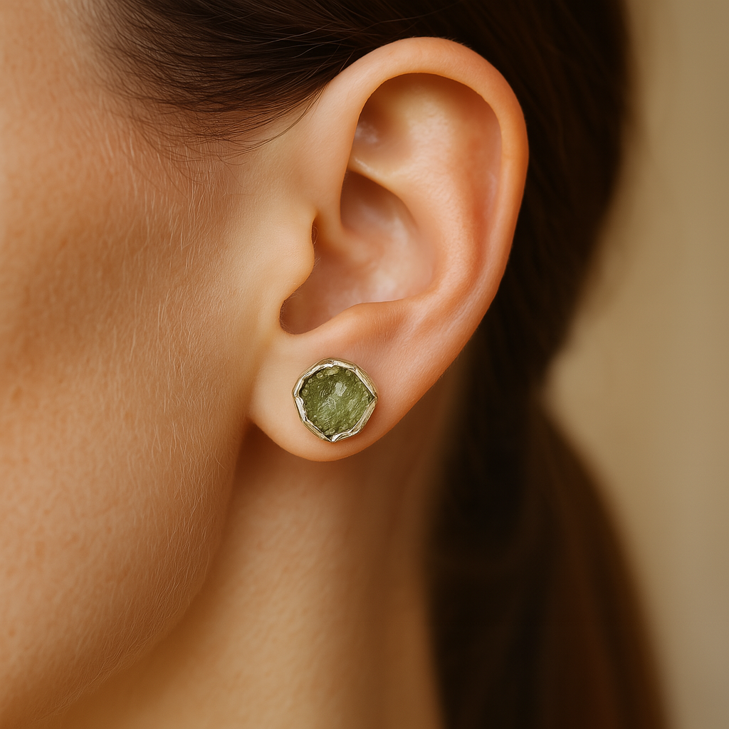 Raw Peridot Handmade Earrings in Sterling Silver