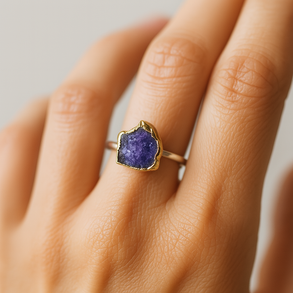 Raw Tanzanite Handmade Adjustable Ring in Sterling Silver