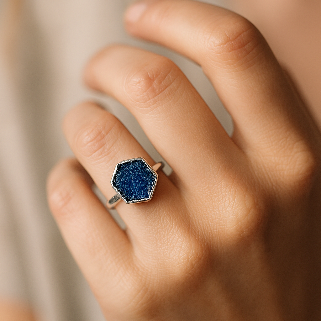 Raw Sapphire Handmade Adjustable Ring in Sterling Silver