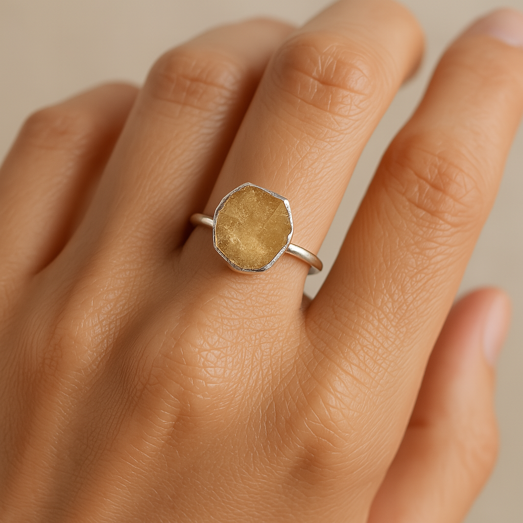 Raw Rose Quartz Handmade Adjustable Ring in Sterling Silver