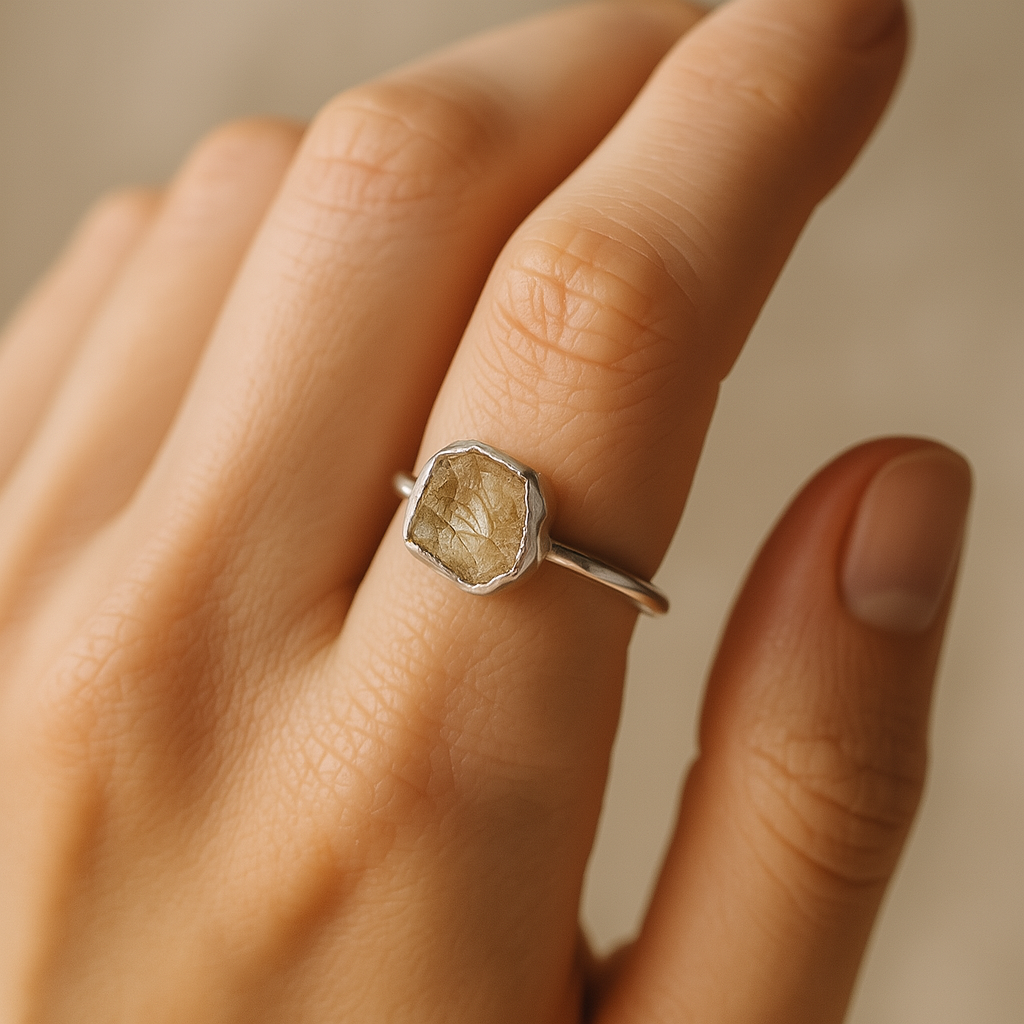 Raw Herkimer Diamond Handmade Adjustable Ring in Sterling Silver