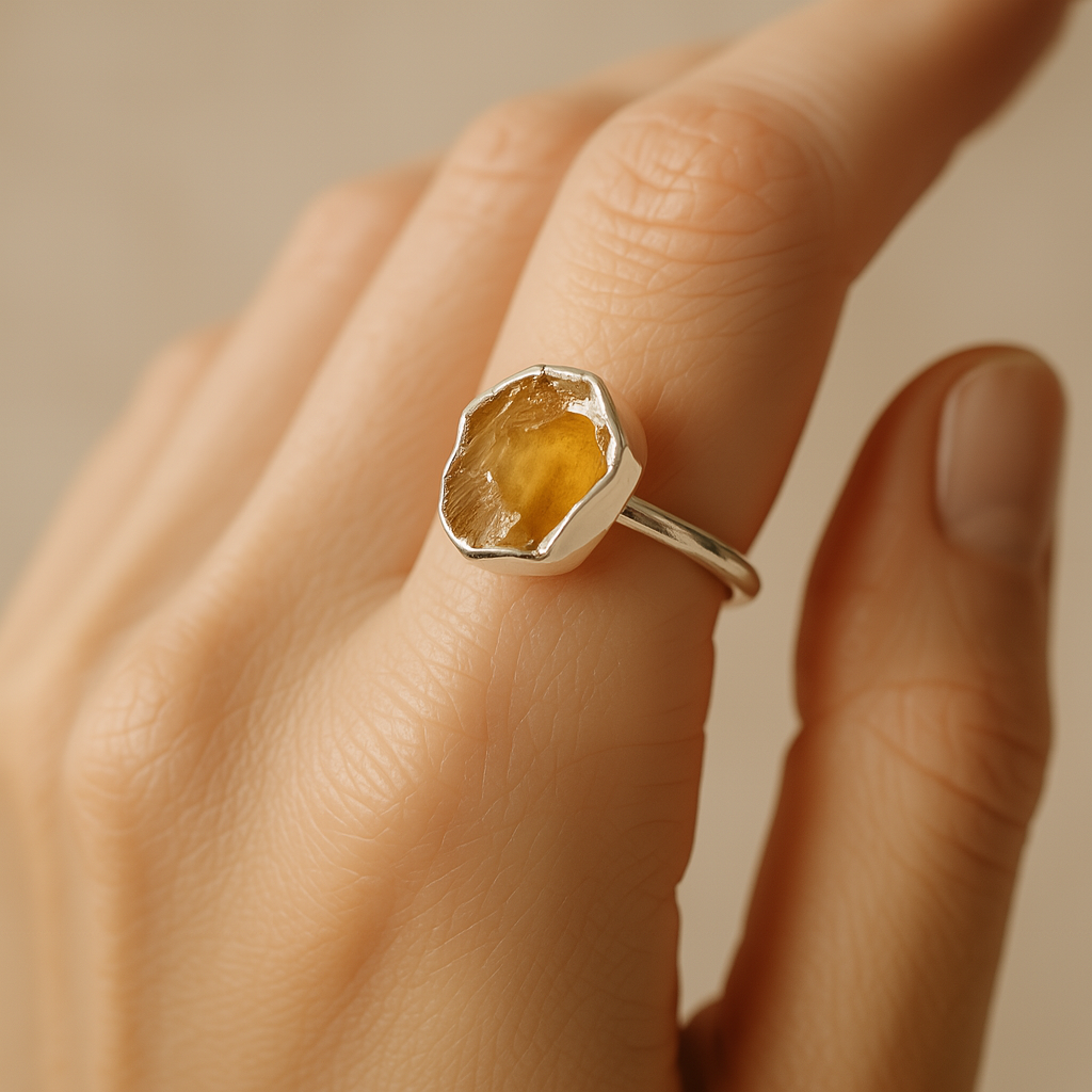 Raw Citrine Handmade Adjustable Ring in Sterling Silver