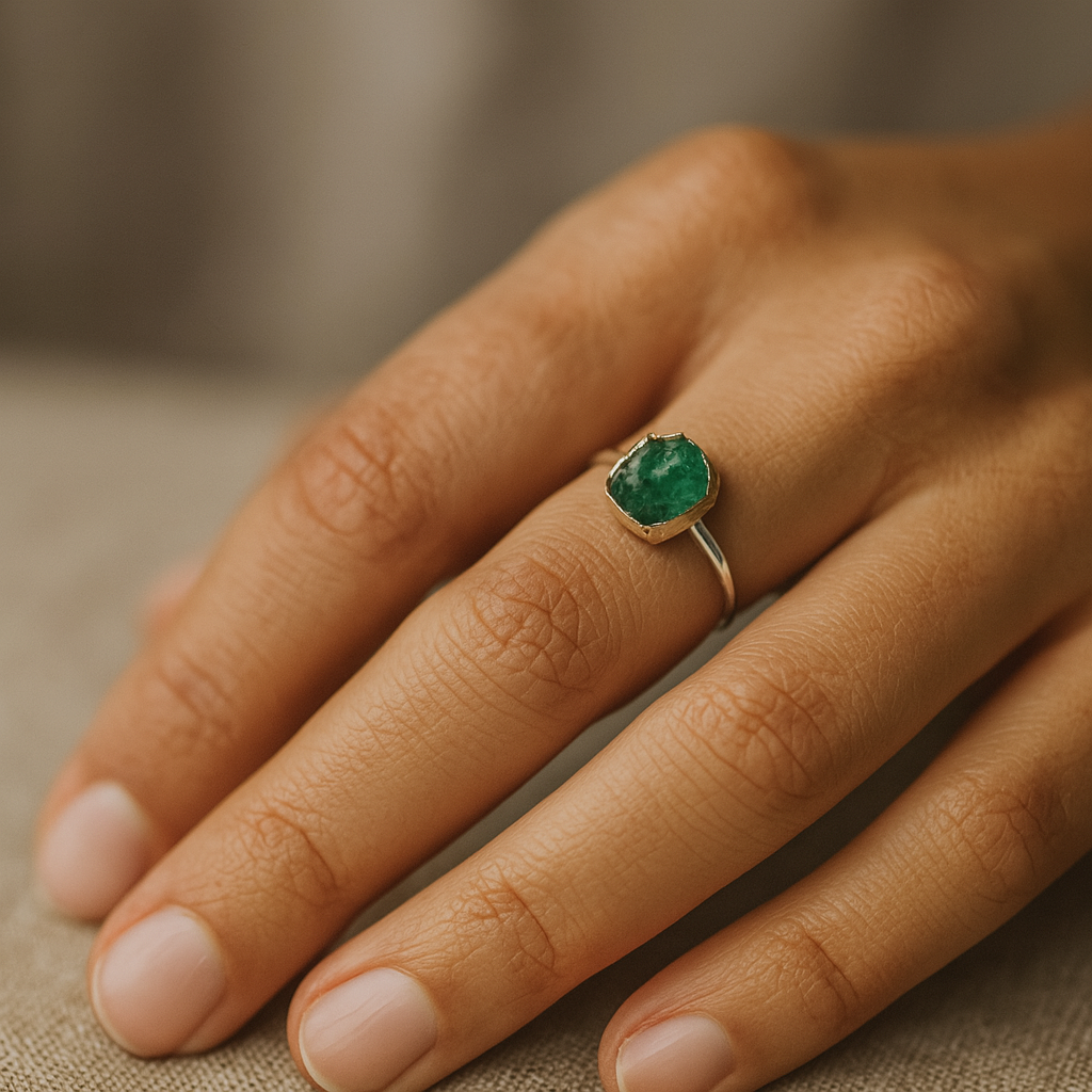 Raw Aquamarine Handmade Adjustable Ring in Sterling Silver