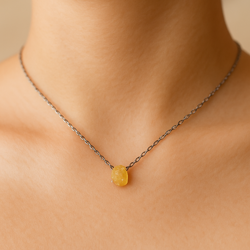 Raw Citrine Handmade Pendant with Chain in Sterling Silver