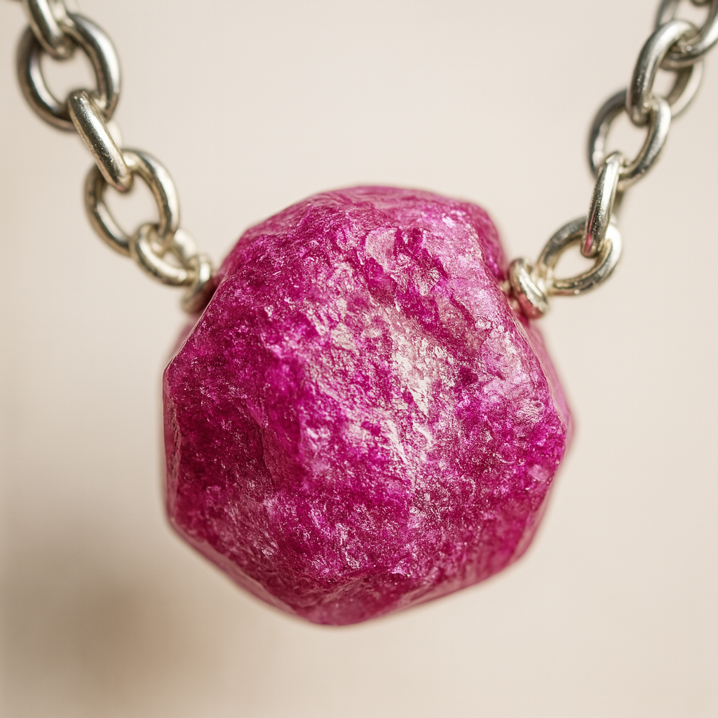 Raw Ruby Handmade Pendant with Chain in Sterling Silver