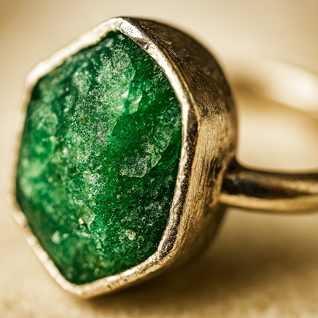 Raw Emerald Adjustable Ring in Sterling Silver