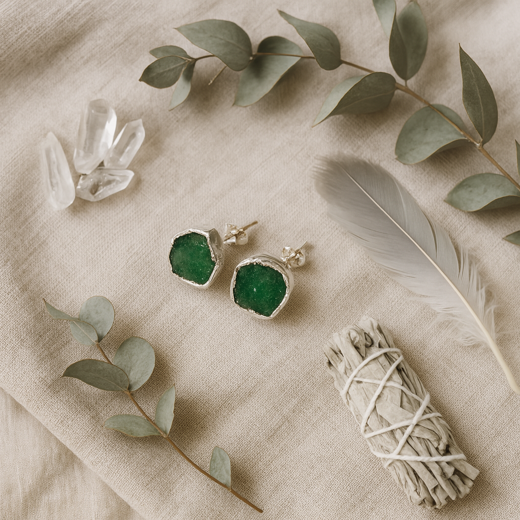 Raw Emerald Handmade Earrings in Sterling Silver