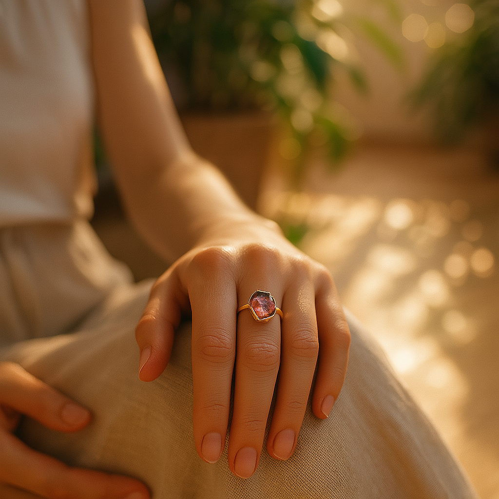Raw Garnet Adjustable Ring in Sterling Silver
