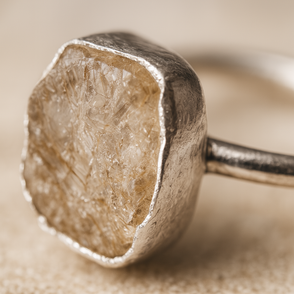 Raw Herkimer Diamond Handmade Adjustable Ring in Sterling Silver