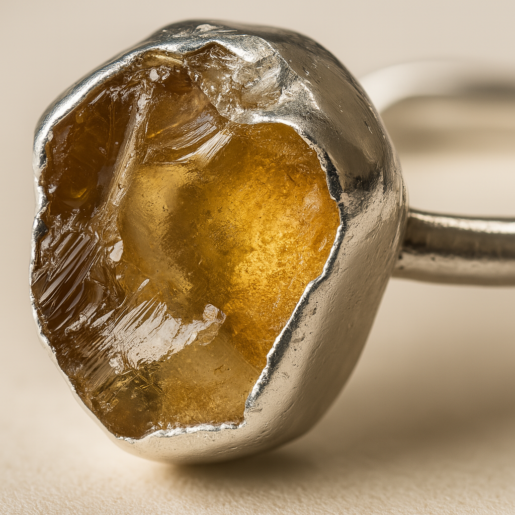Raw Citrine Handmade Adjustable Ring in Sterling Silver