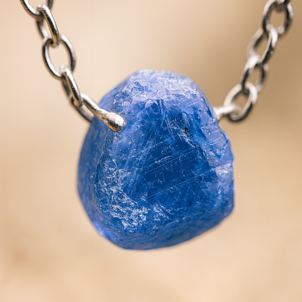 Raw Sapphire Handmade Pendant with Chain in Sterling Silver
