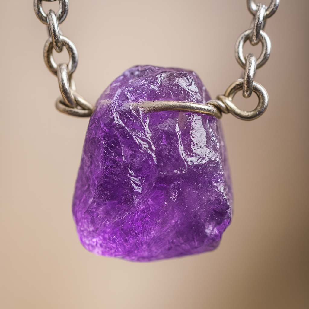 Raw Amethyst Handmade Pendant with Chain in Sterling Silver