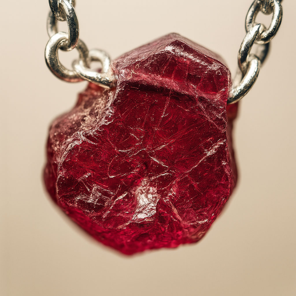 Raw Garnet Handmade Pendant with Chain in Sterling Silver