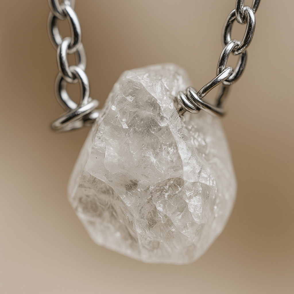 Raw Rainbow Moonstone Handmade Pendant with Chain in Sterling Silver