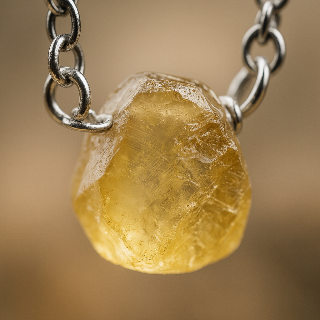 Raw Citrine Handmade Pendant with Chain in Sterling Silver