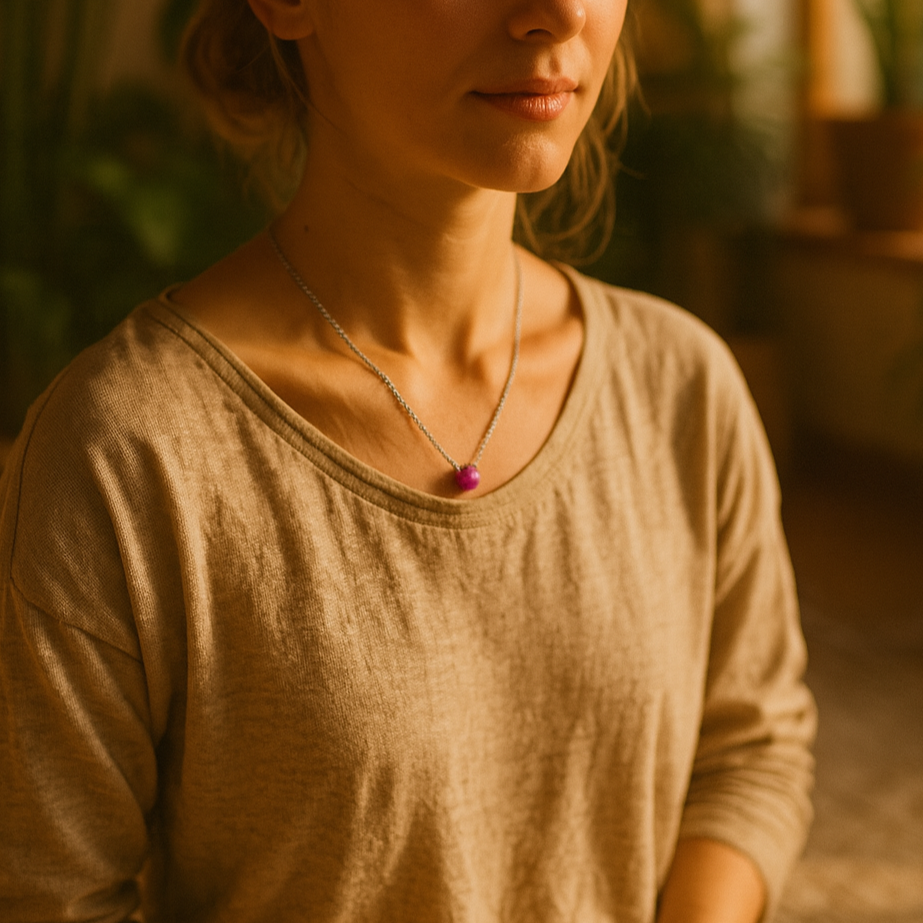 Raw Ruby Handmade Pendant with Chain in Sterling Silver