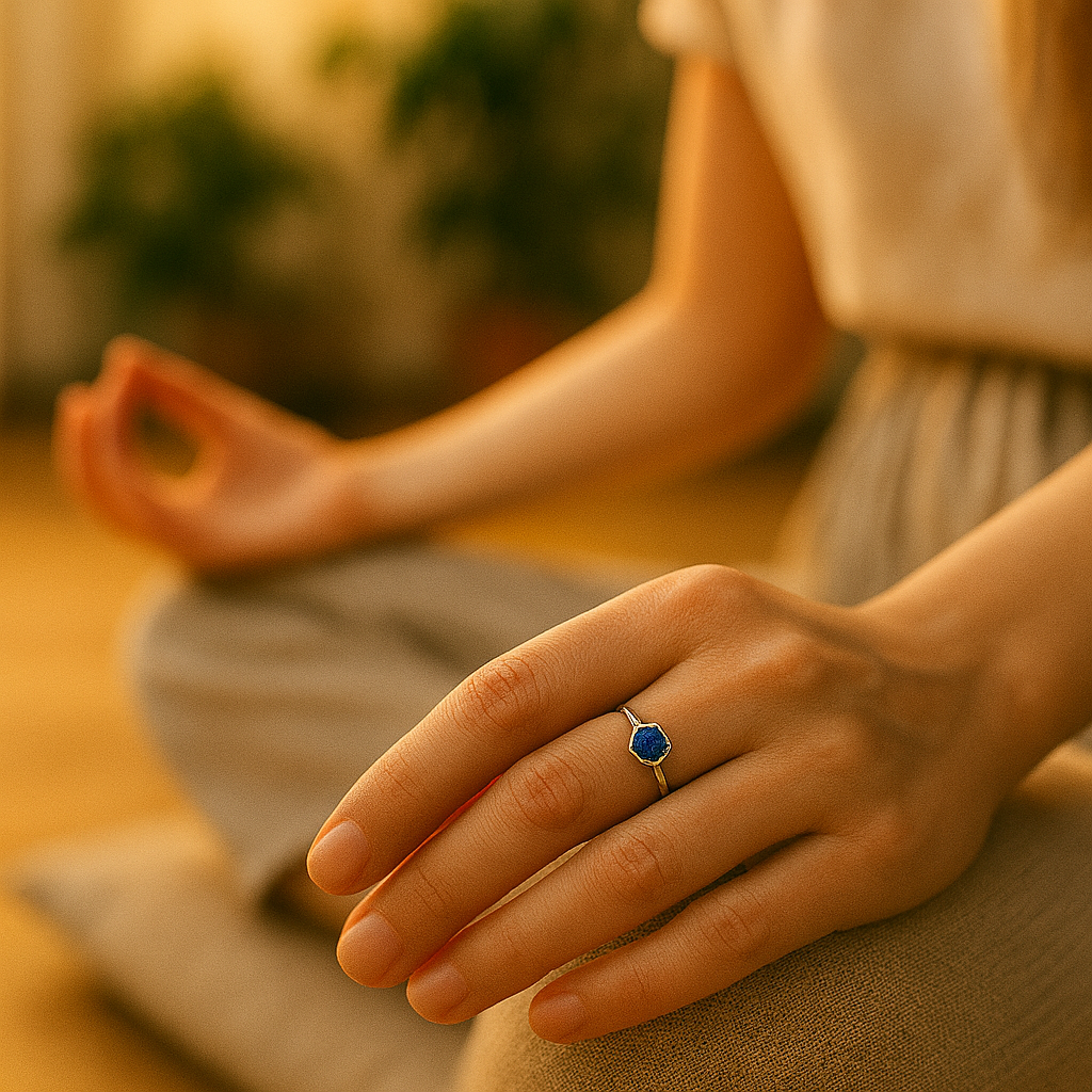 Raw Sapphire Handmade Adjustable Ring in Sterling Silver