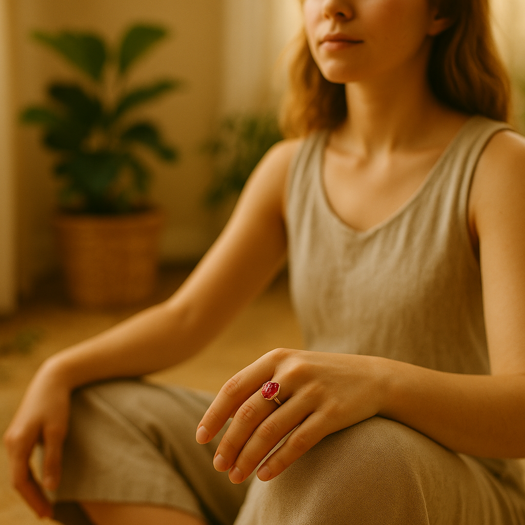 Raw Ruby Handmade Adjustable Ring in Sterling Silver