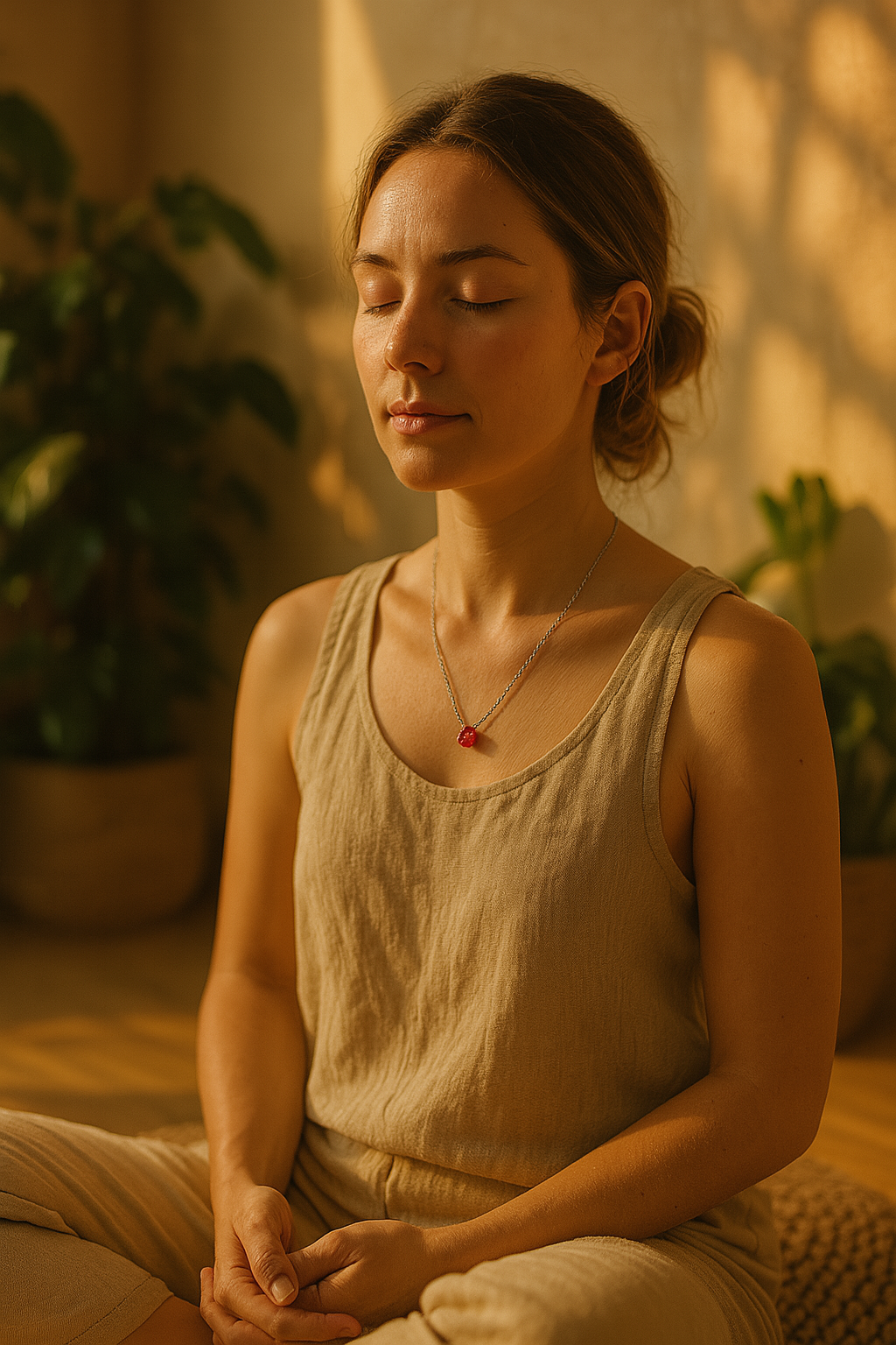 Raw Garnet Handmade Pendant with Chain in Sterling Silver