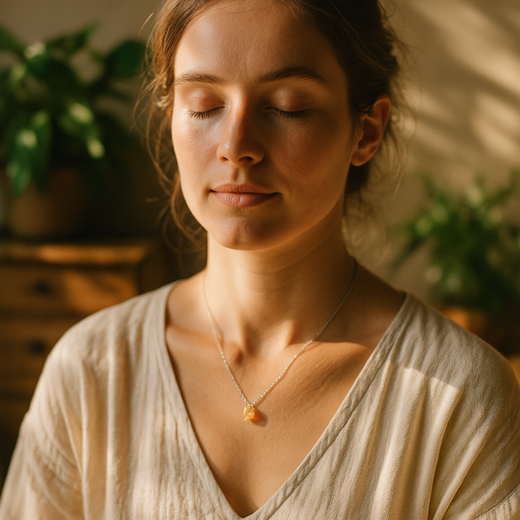 Raw Citrine Handmade Pendant with Chain in Sterling Silver