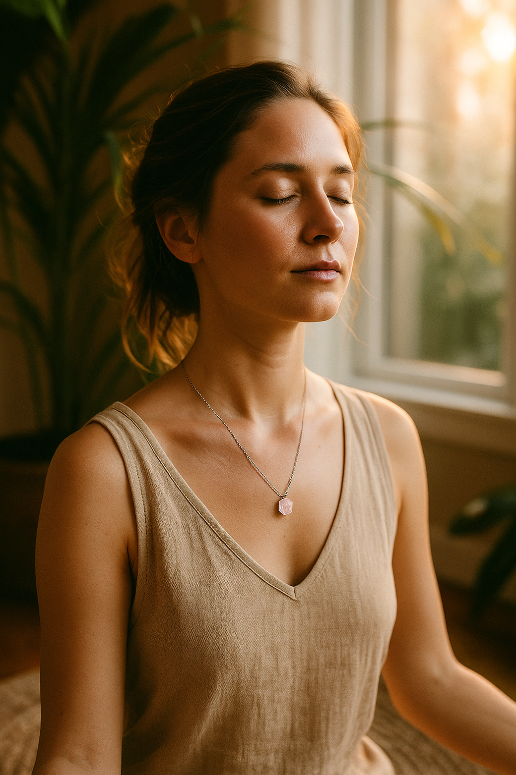 Raw Rose Quartz Handmade Pendant with Chain in Sterling Silver