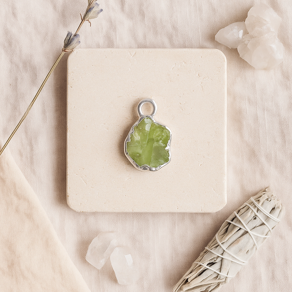 Raw Peridot Pendant in Sterling Silver