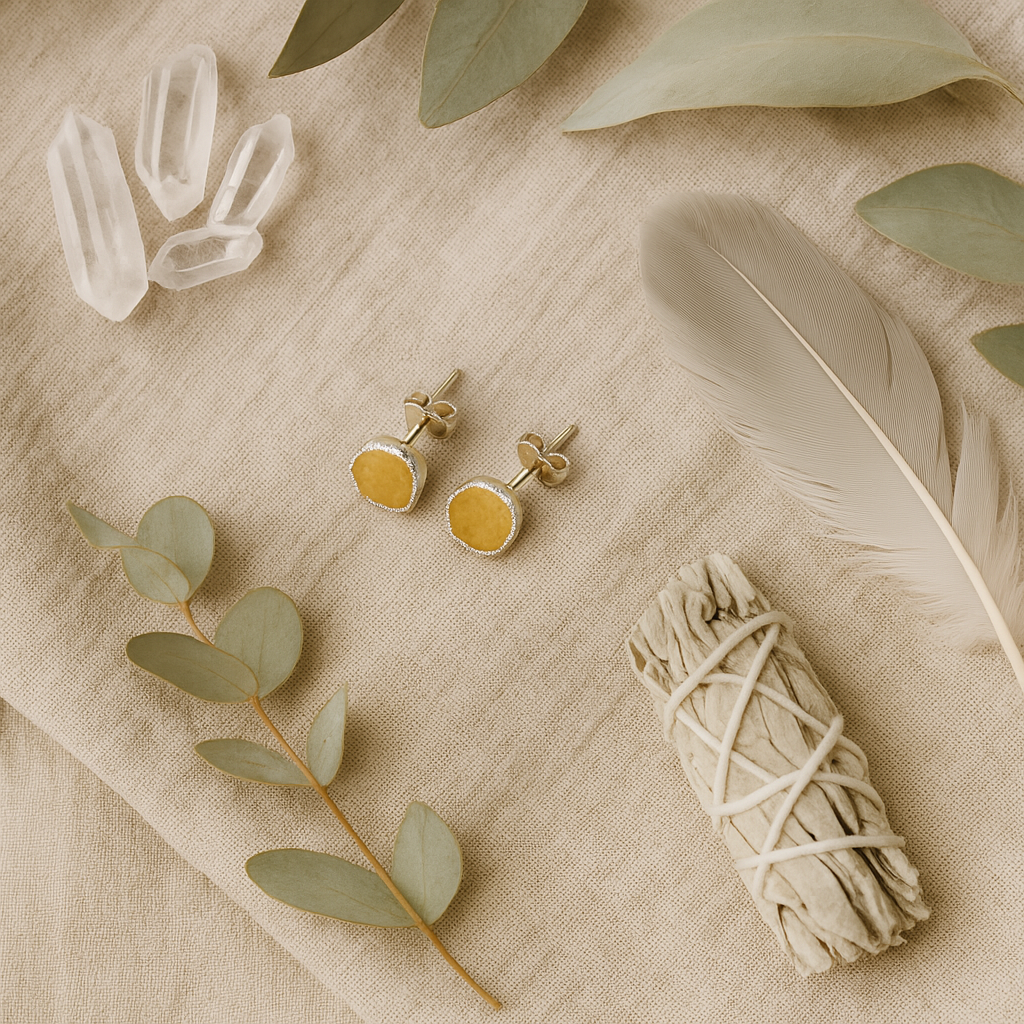 Raw Citrine Handmade Earrings in Sterling Silver