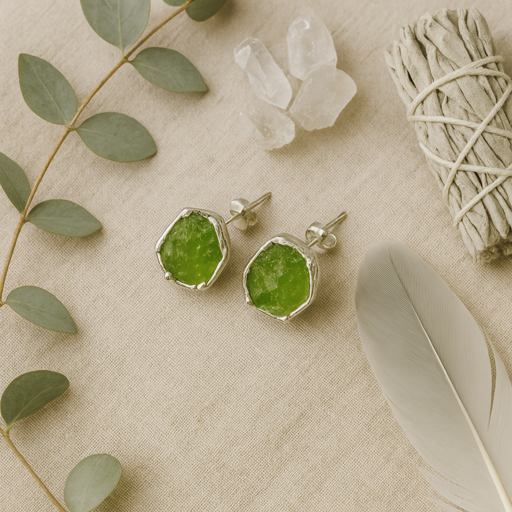 Raw Peridot Handmade Earrings in Sterling Silver
