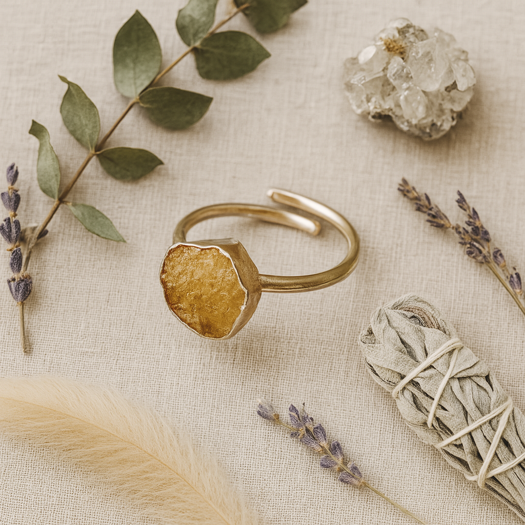 Raw Rose Quartz Handmade Adjustable Ring in Sterling Silver