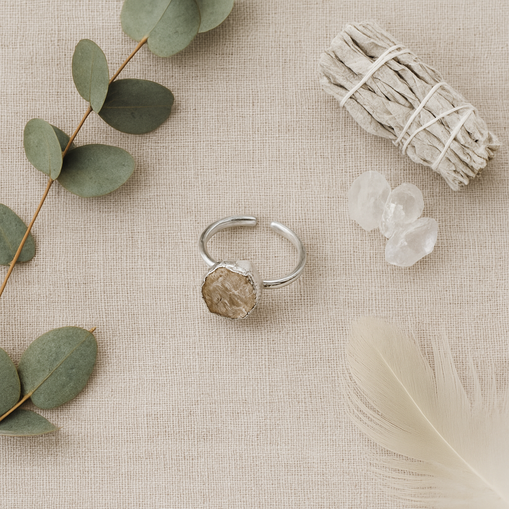 Raw Herkimer Diamond Handmade Adjustable Ring in Sterling Silver