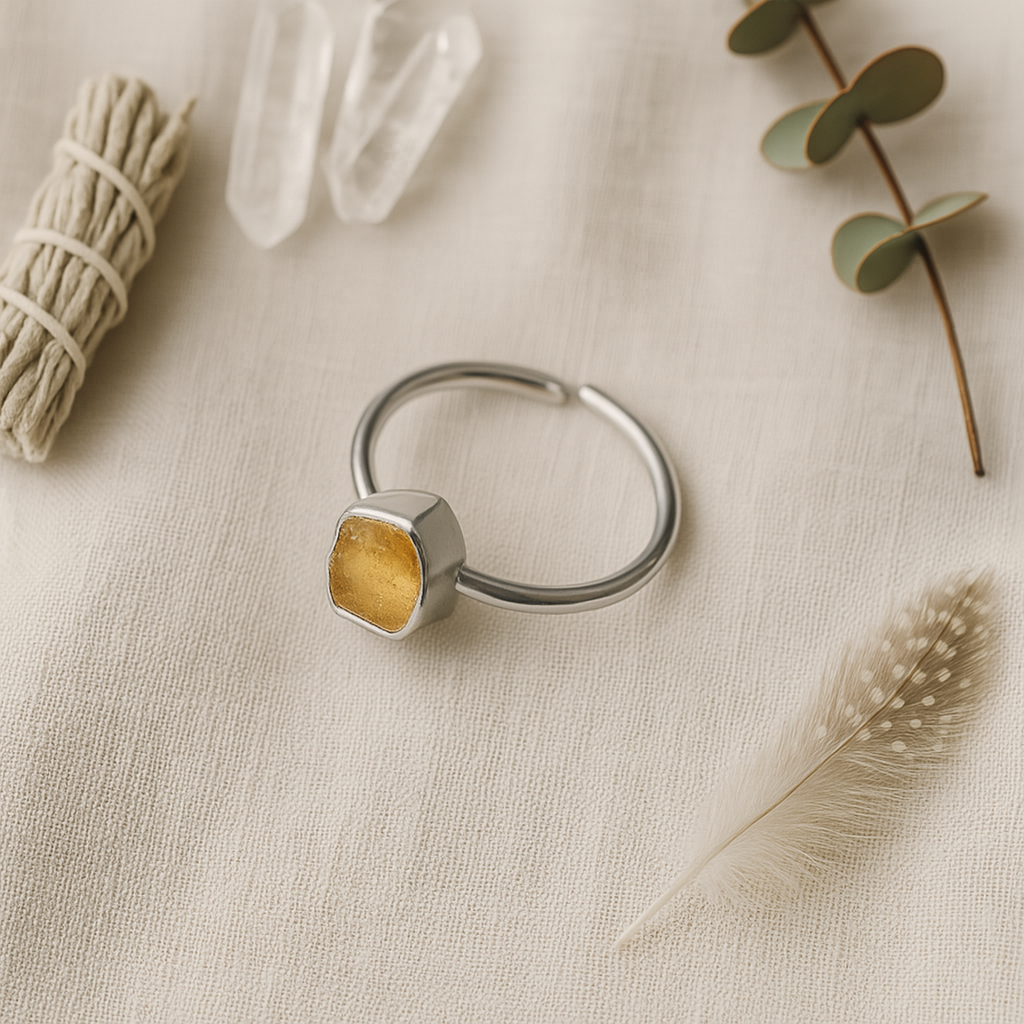 Raw Citrine Handmade Adjustable Ring in Sterling Silver