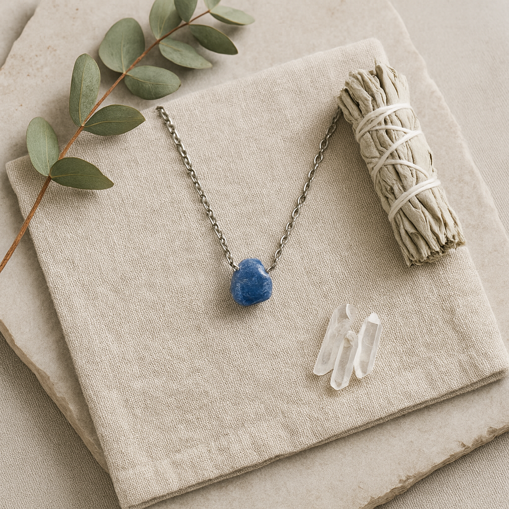 Raw Sapphire Handmade Pendant with Chain in Sterling Silver