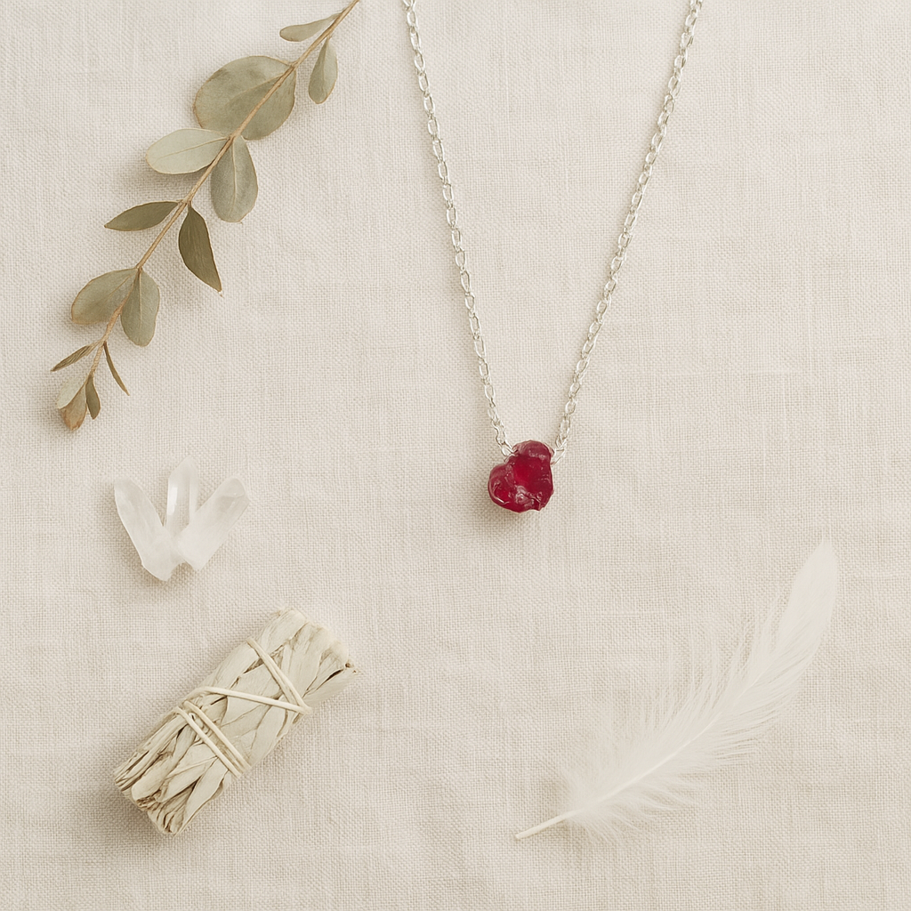 Raw Garnet Handmade Pendant with Chain in Sterling Silver