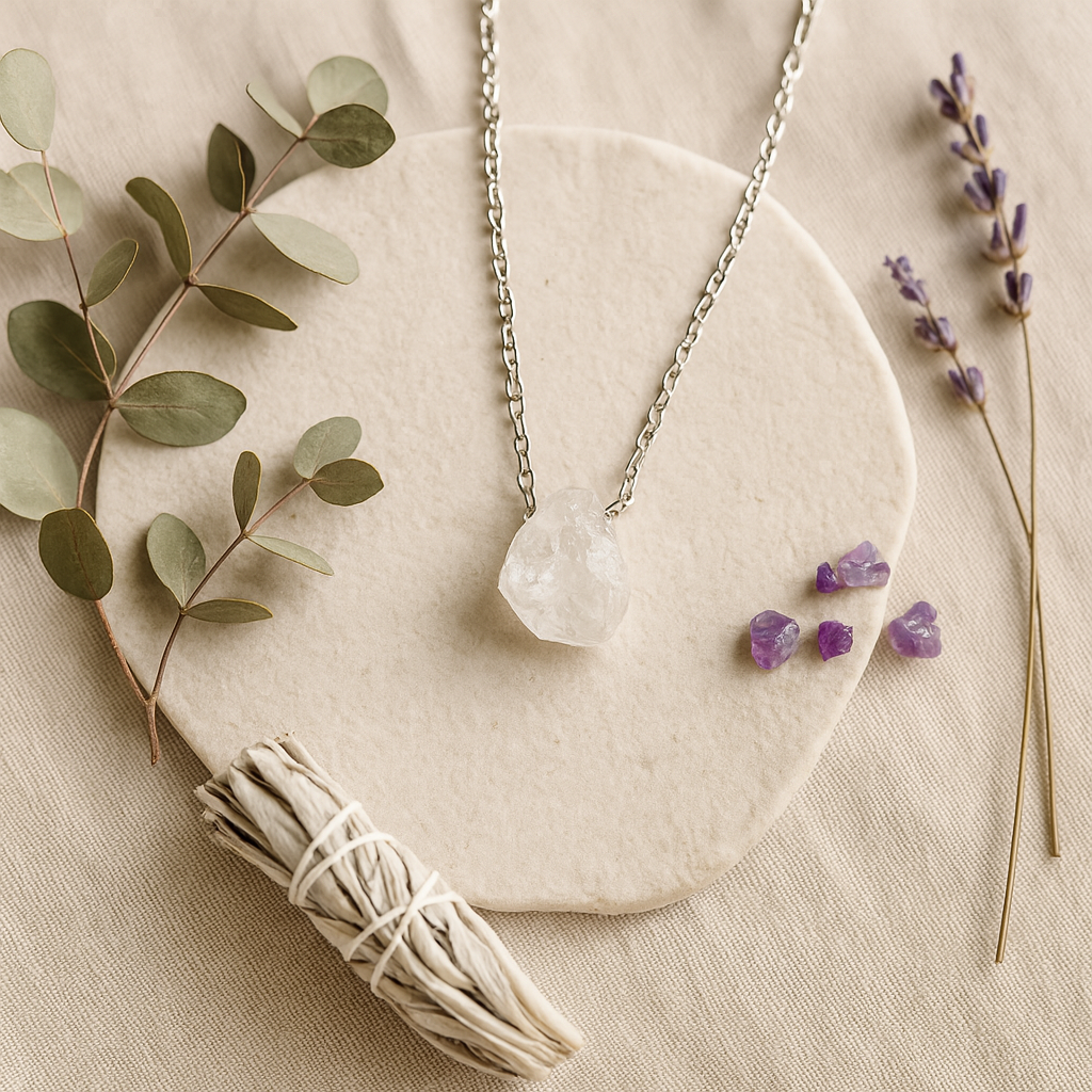 Raw Rainbow Moonstone Handmade Pendant with Chain in Sterling Silver