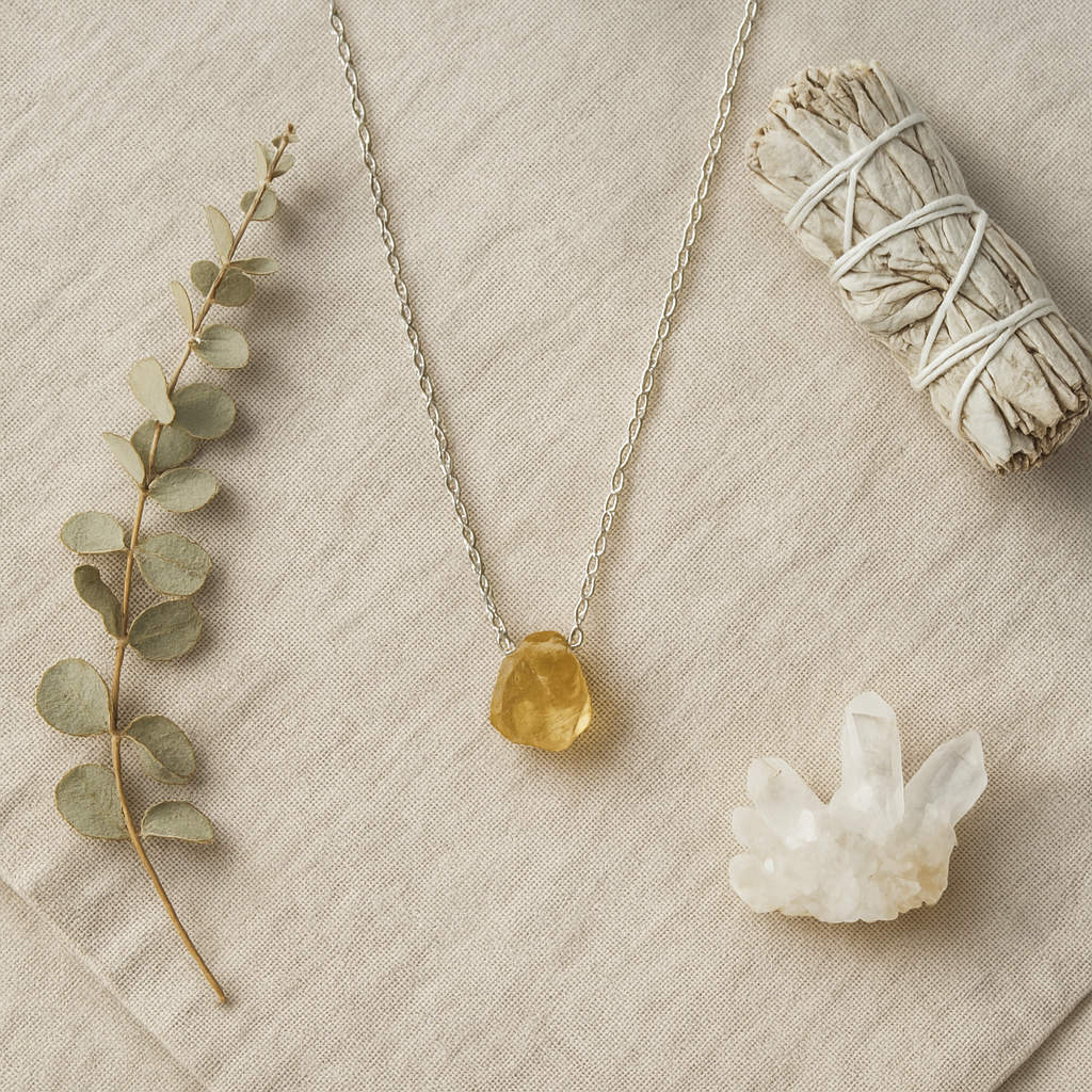 Raw Citrine Handmade Pendant with Chain in Sterling Silver