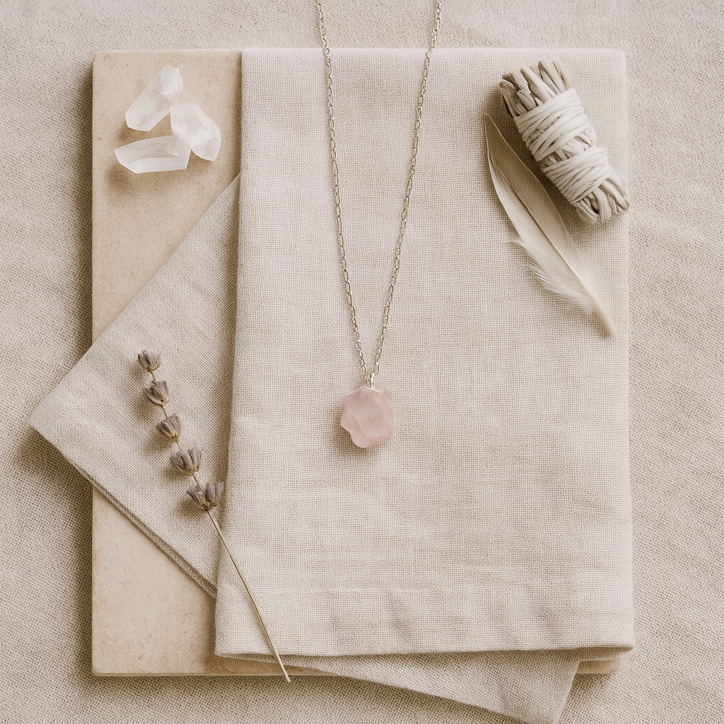 Raw Rose Quartz Handmade Pendant with Chain in Sterling Silver