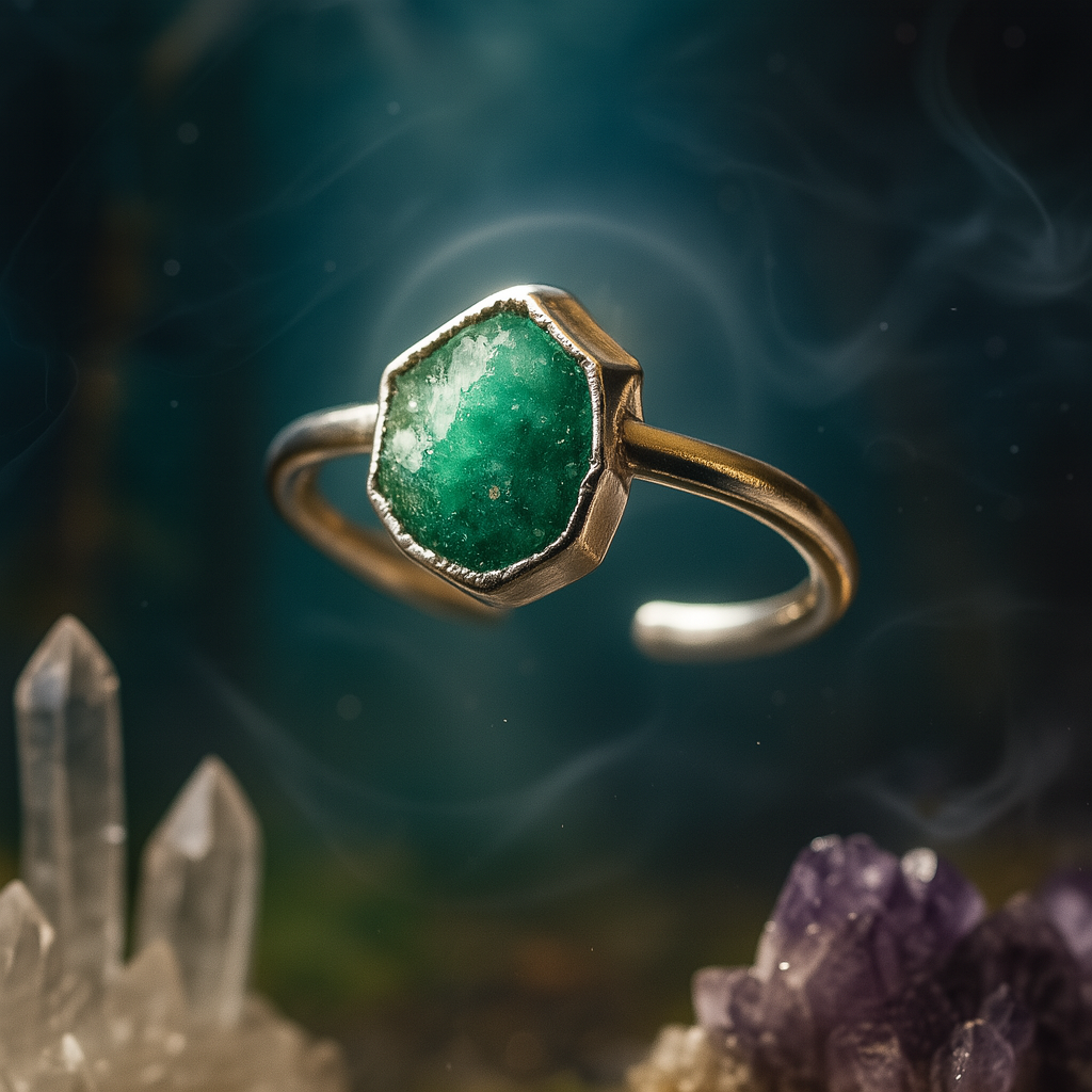 Raw Emerald Adjustable Ring in Sterling Silver