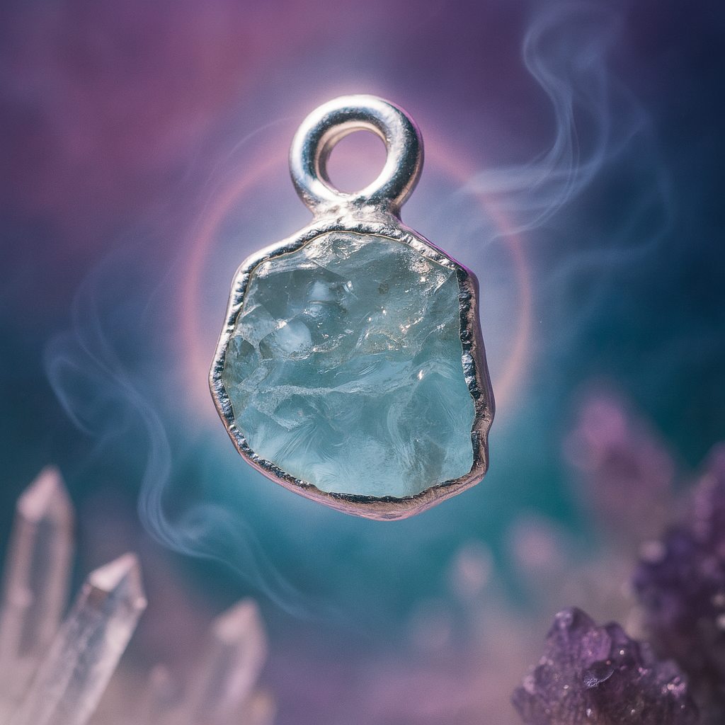 Raw Aquamarine Handmade Pendant in Sterling Silver