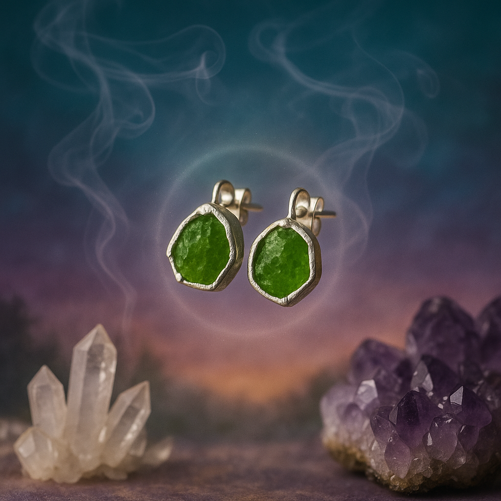 Raw Peridot Handmade Earrings in Sterling Silver
