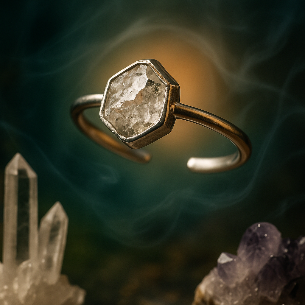 Raw Herkimer Diamond Handmade Adjustable Ring in Sterling Silver