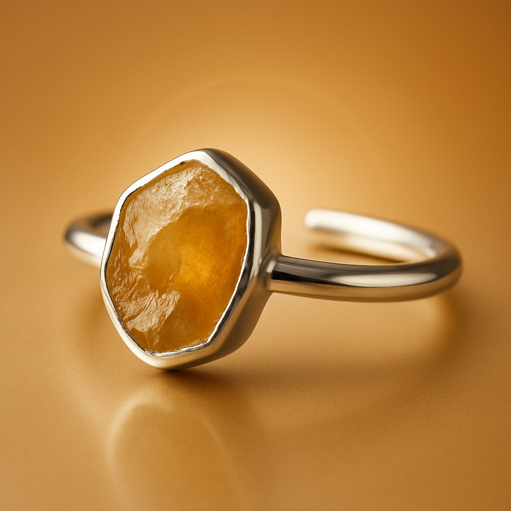 Raw Citrine Handmade Adjustable Ring in Sterling Silver
