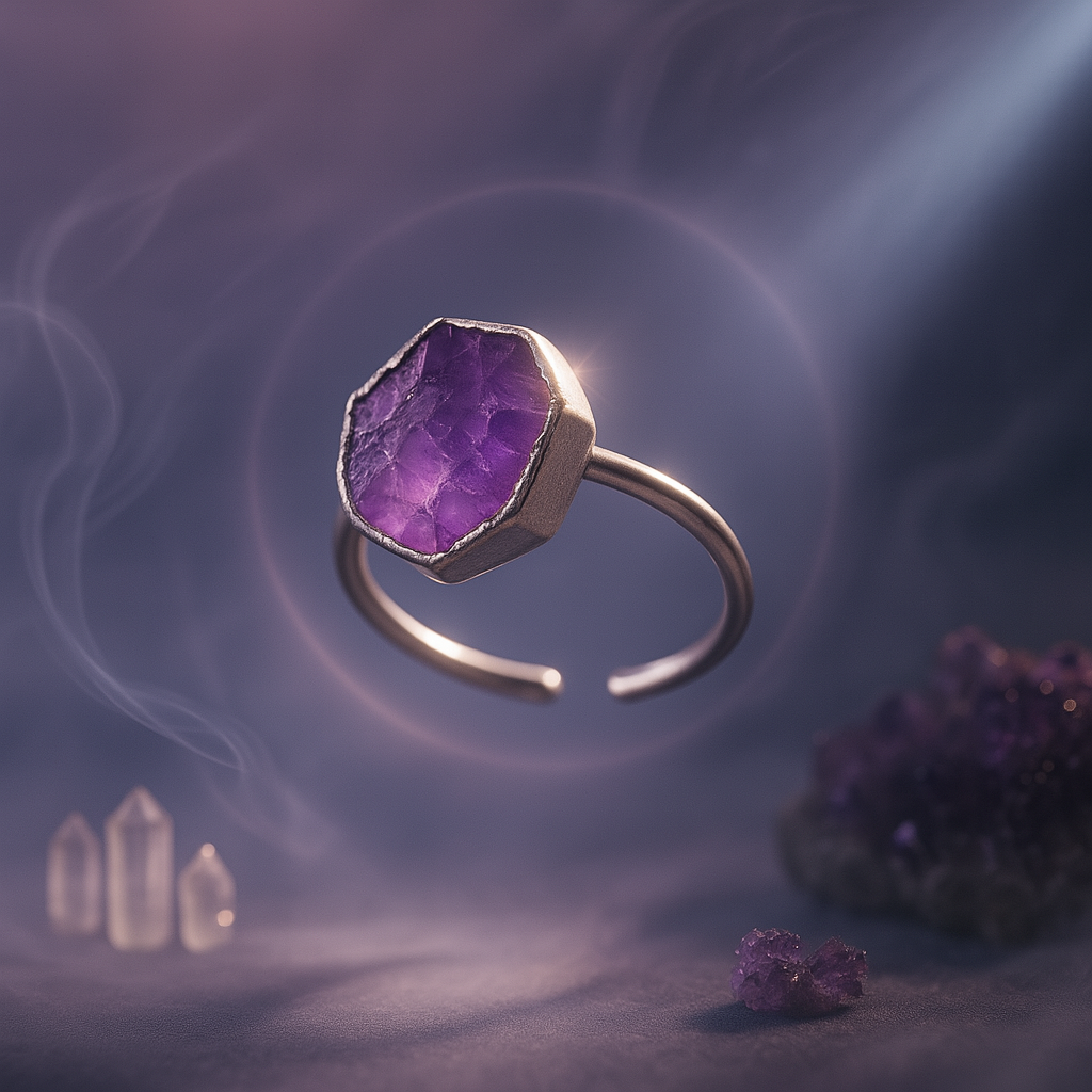 Raw Amethyst Handmade Adjustable Ring in Sterling Silver