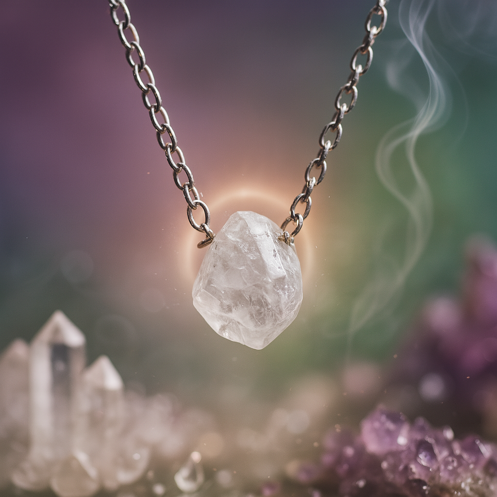 Raw Rainbow Moonstone Handmade Pendant with Chain in Sterling Silver