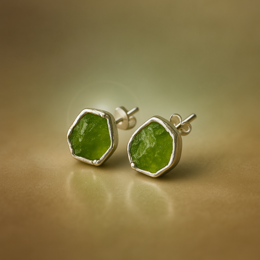 Raw Peridot Handmade Earrings in Sterling Silver
