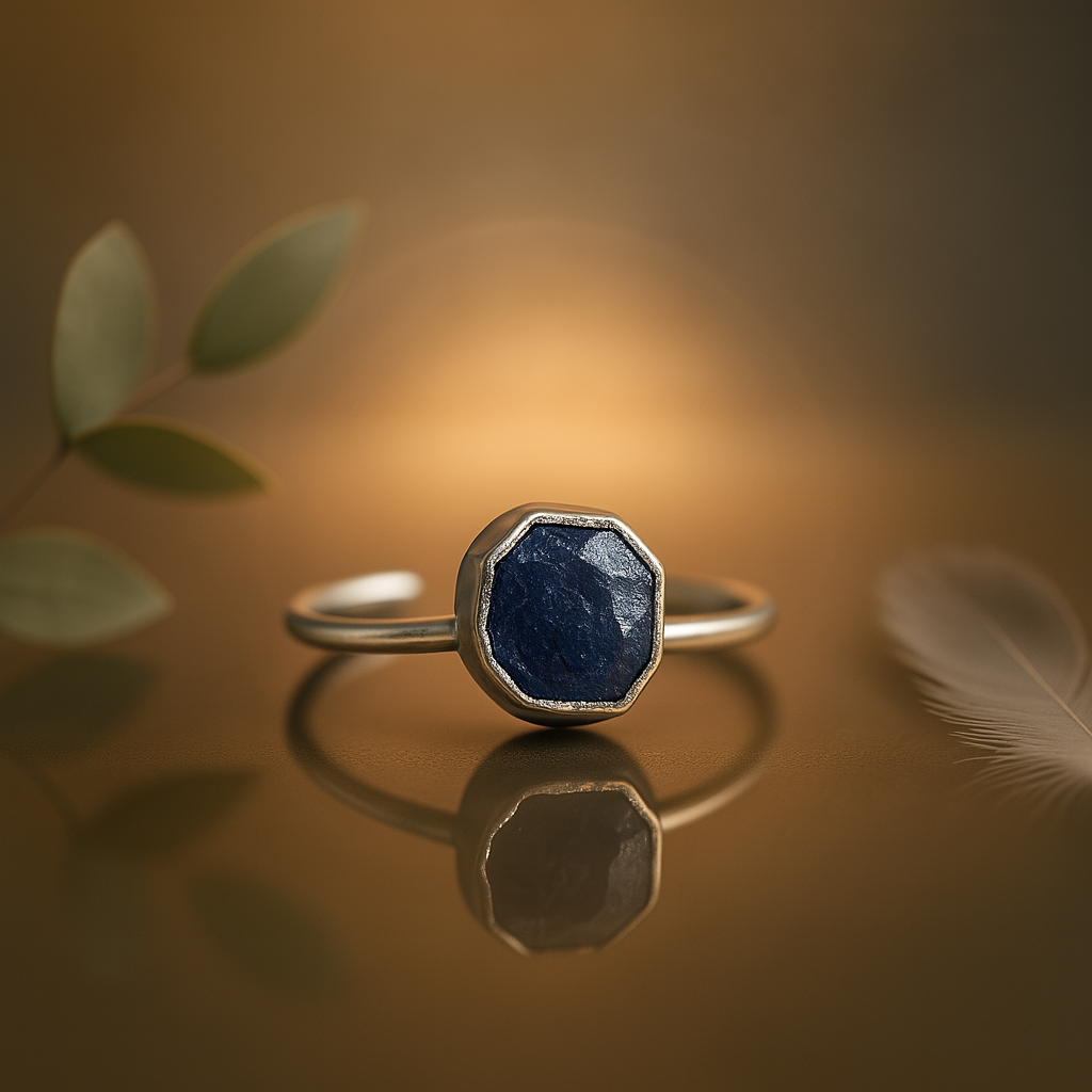 Raw Sapphire Handmade Adjustable Ring in Sterling Silver