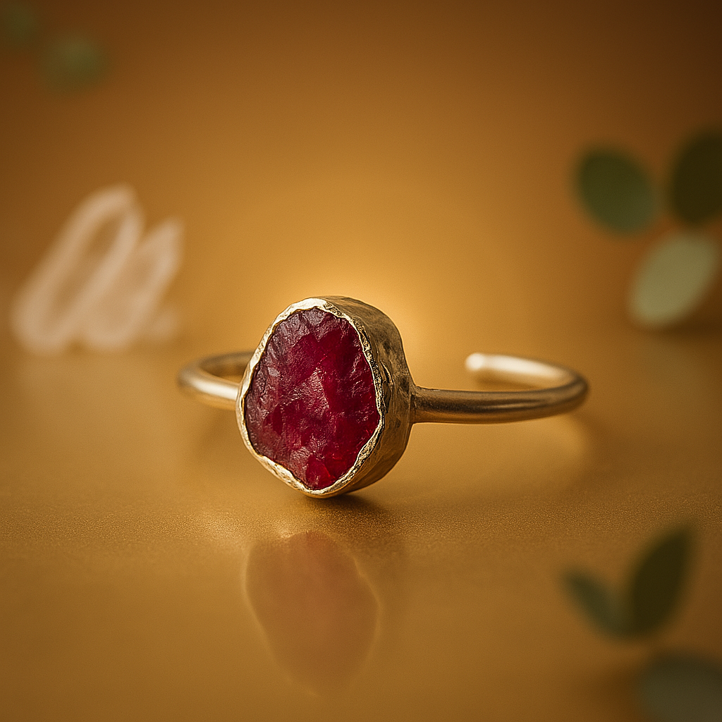 Raw Ruby Handmade Adjustable Ring in Sterling Silver