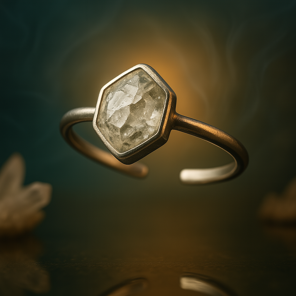 Raw Herkimer Diamond Handmade Adjustable Ring in Sterling Silver