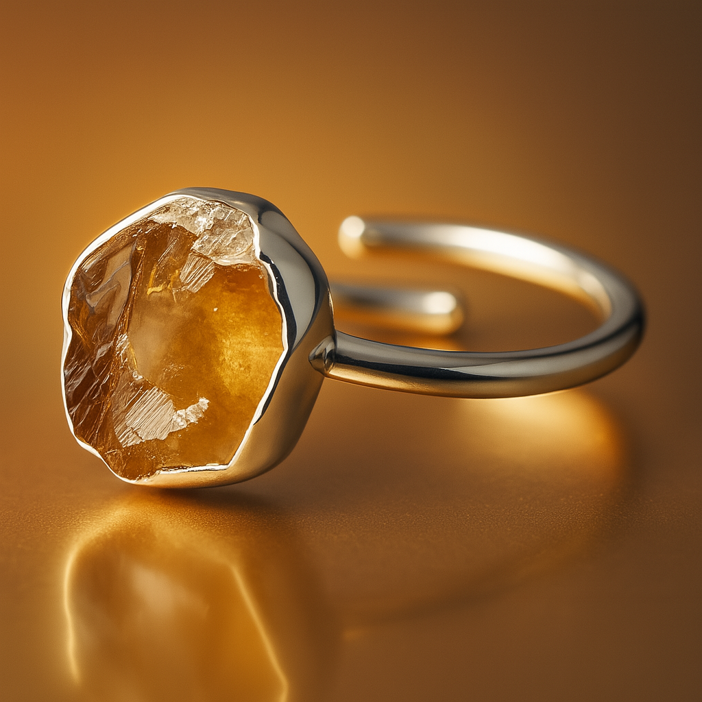 Raw Citrine Handmade Adjustable Ring in Sterling Silver